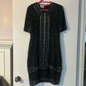 Stenay Vintage Black Beaded Silk Dress